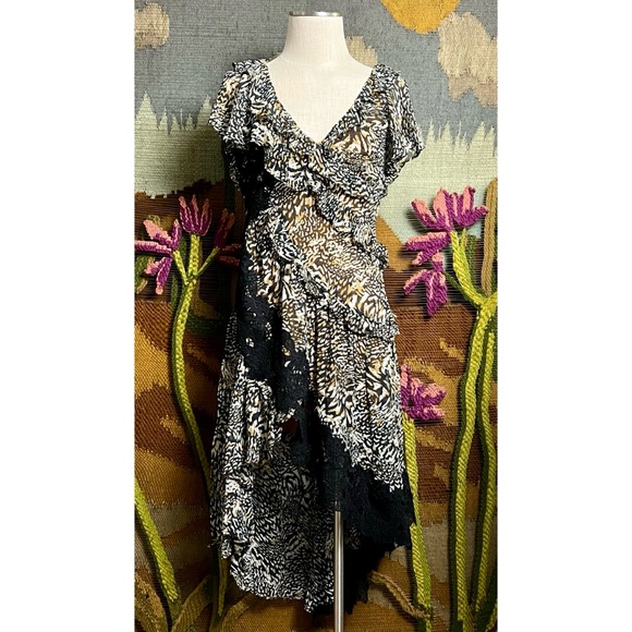 Anthropologie V-Neck Ruffle Lace Dress 0P - Picture 4 of 16